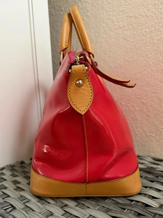 Dooney & Bourke Patent Leather Top Handle Satchel in Red Orange - Leather trim - Picture 14 of 16